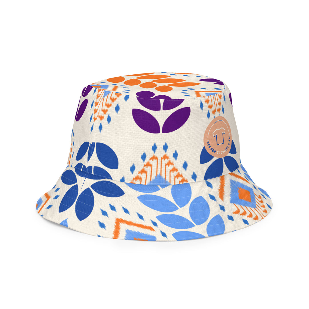 Ethnic and flowers. Reversible bucket hat - TeesForToddlersandKids -  hat - reversible bucket hat - ethnic-and-flowers-reversible-bucket-hat