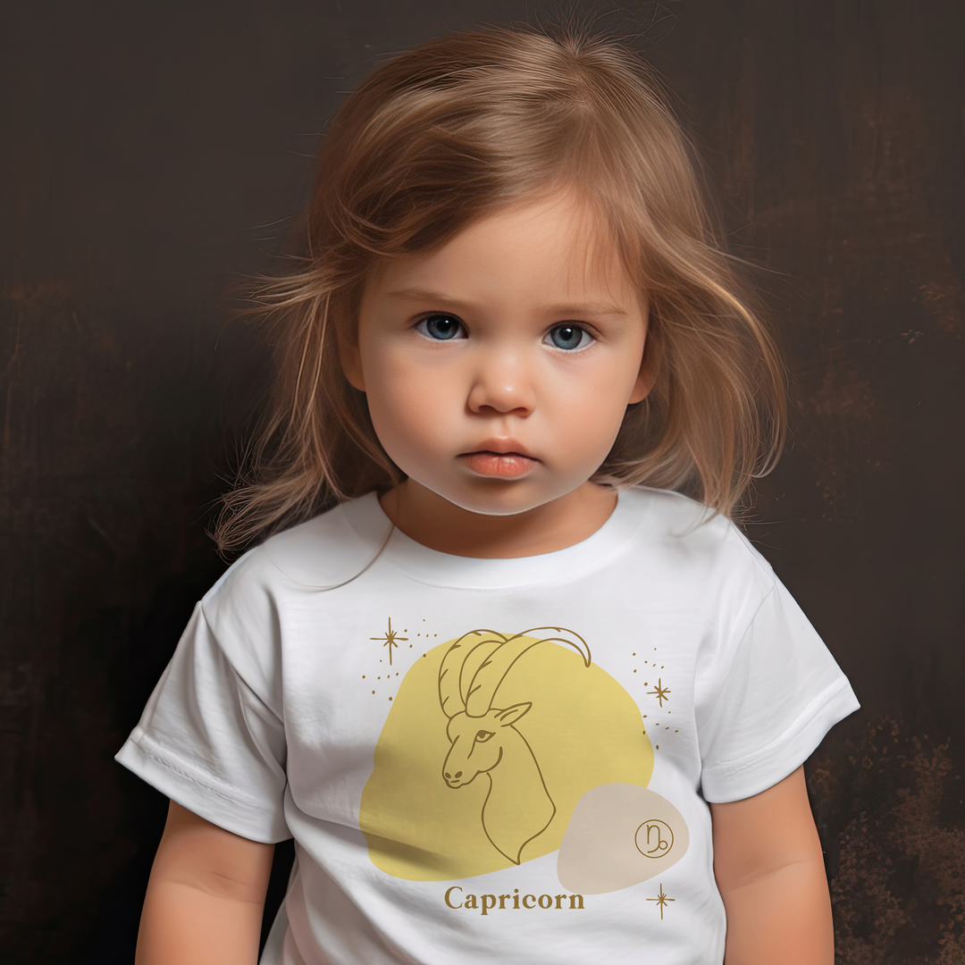 Capricorn Yellow. Zodiac sign t-shirts for Toddlers And Kids. - TeesForToddlersandKids -  t-shirt - zodiac - capricorn-yellow-short-sleeve-t-shirt-for-toddler-and-kids