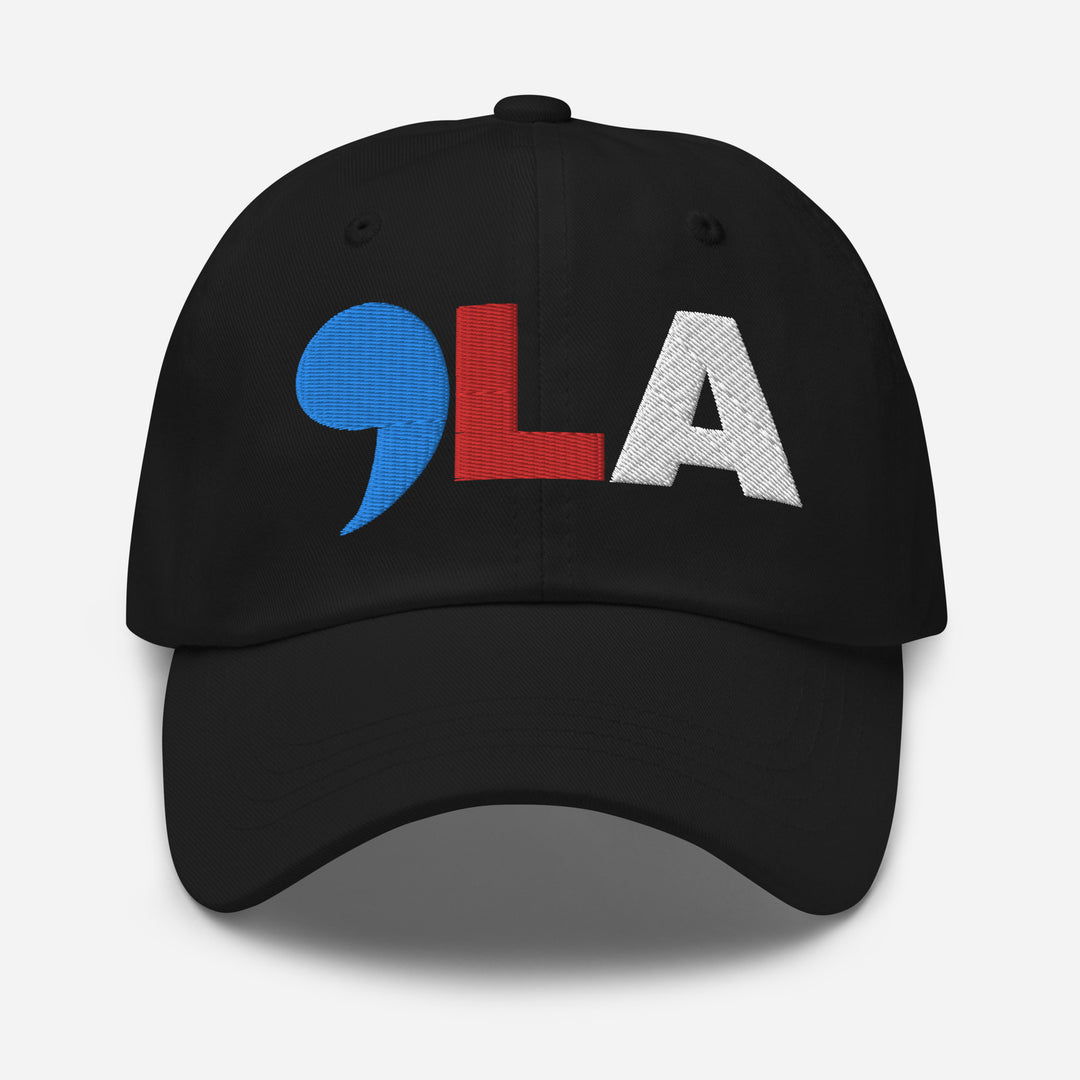 Comma La Embroidered hat in blue, red and white | Comma LA Hat | Kamala cap | Embroidered dad hat | Female president | Black History | Black woman | Kamala Harris merch