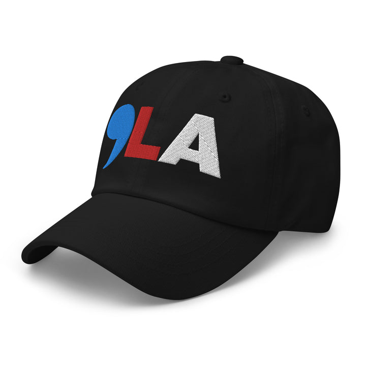 Comma La Embroidered hat in blue, red and white | Comma LA Hat | Kamala cap | Embroidered dad hat | Female president | Black History | Black woman | Kamala Harris merch