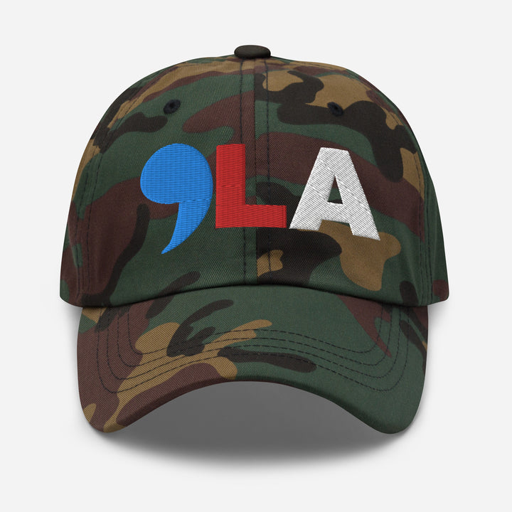 Comma La Embroidered hat in blue, red and white | Comma LA Hat | Kamala cap | Embroidered dad hat | Female president | Black History | Black woman | Kamala Harris merch