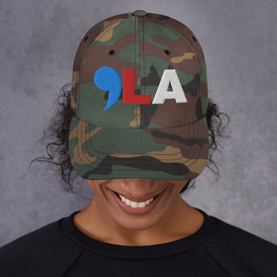 Comma La Embroidered hat in blue, red and white | Comma LA Hat | Kamala cap | Embroidered dad hat | Female president | Black History | Black woman | Kamala Harris merch