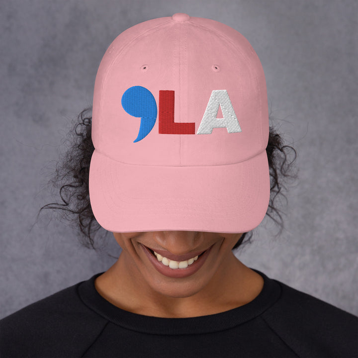 Comma La Embroidered hat in blue, red and white | Comma LA Hat | Kamala cap | Embroidered dad hat | Female president | Black History | Black woman | Kamala Harris merch