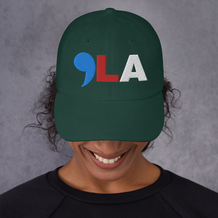 Comma La Embroidered hat in blue, red and white | Comma LA Hat | Kamala cap | Embroidered dad hat | Female president | Black History | Black woman | Kamala Harris merch