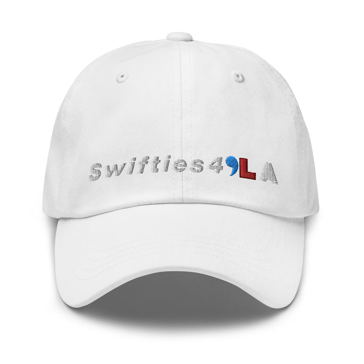 swifts for kamala harris comma la in white baseball cap