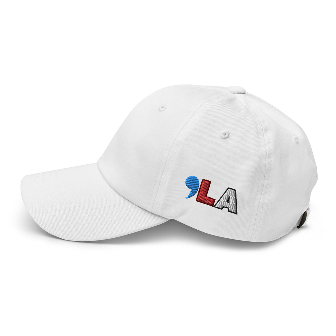 Kamala Harris 2024 | COMMA LA Embroidered hat side | Comma LA hat | , la hat | Kamala baseball Hat | Blue Red White