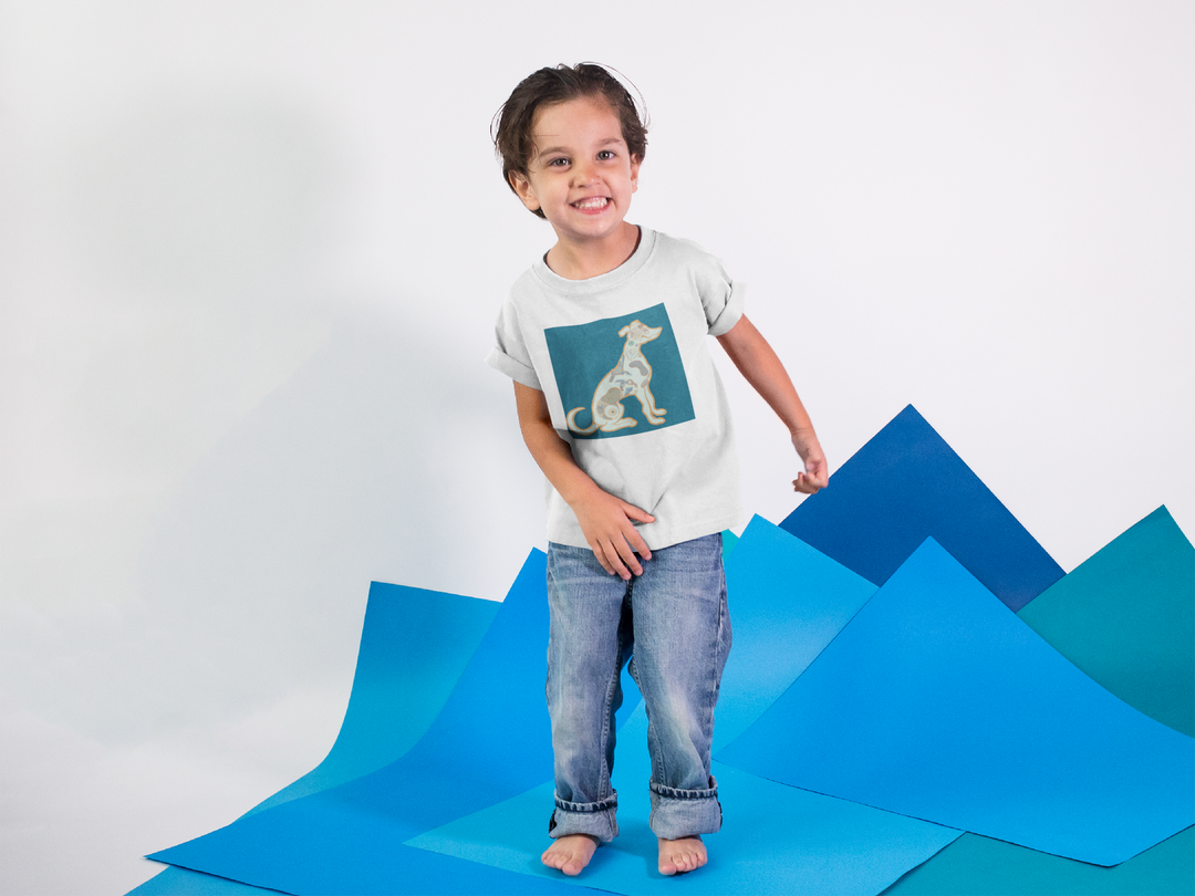 Blue Dog 3. Short Sleeve T-shirt for Toddler and Kids - TeesForToddlersandKids -  t-shirt - seasons, summer, surf - cute-dog-art-nouveau-style-3-short-sleeve-t-shirt-for-toddler-and-kids