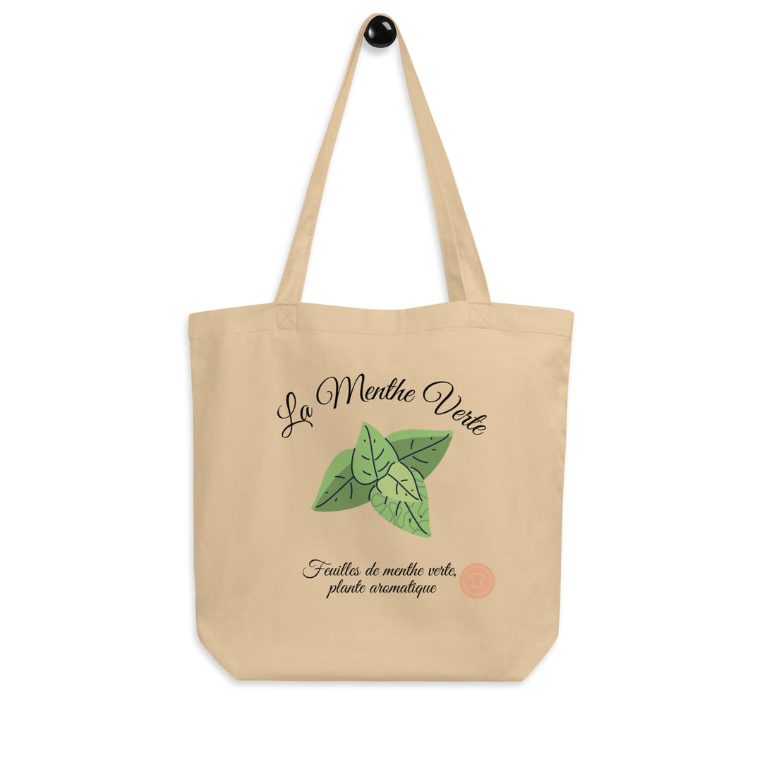 La Menthe Verte. Eco Tote Bag in Beige for Women, Organic and Vegan, perfect shopping bag for mamas on the go! - TeesForToddlersandKids -  tote bag - bag - la-menthe-verte-2-eco-tote-bag