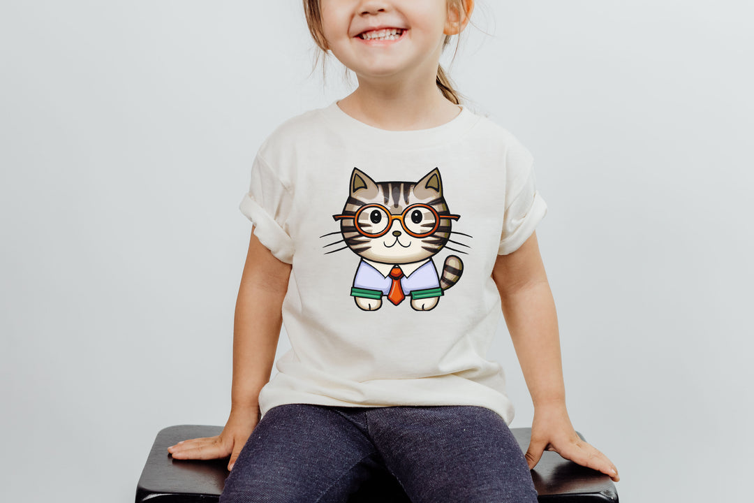 The Librarian 1. Short Sleeve T-shirt for Toddler and Kids - TeesForToddlersandKids -  t-shirt - seasons, summer, surf - librarian-cartoon-cat-short-sleeve-t-shirt-for-toddler-and-kids