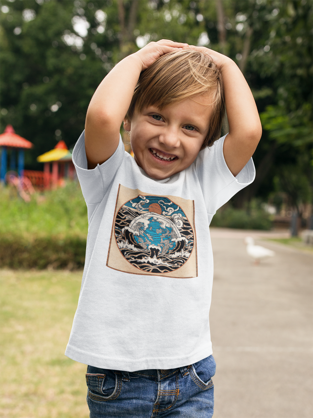 Planet Earth Vintage 2. Short Sleeve T-shirt for Toddler and Kids - TeesForToddlersandKids -  t-shirt - seasons, summer, surf - planet-earth-vintage-ukiyo-style-short-sleeve-t-shirt-for-toddler-and-kids
