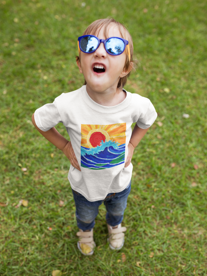 Sun and Waves 2. Short Sleeve T-shirt for Toddler and Kids - TeesForToddlersandKids -  t-shirt - seasons, summer, surf - sun-and-waves-2-short-sleeve-t-shirt-for-toddler-and-kids