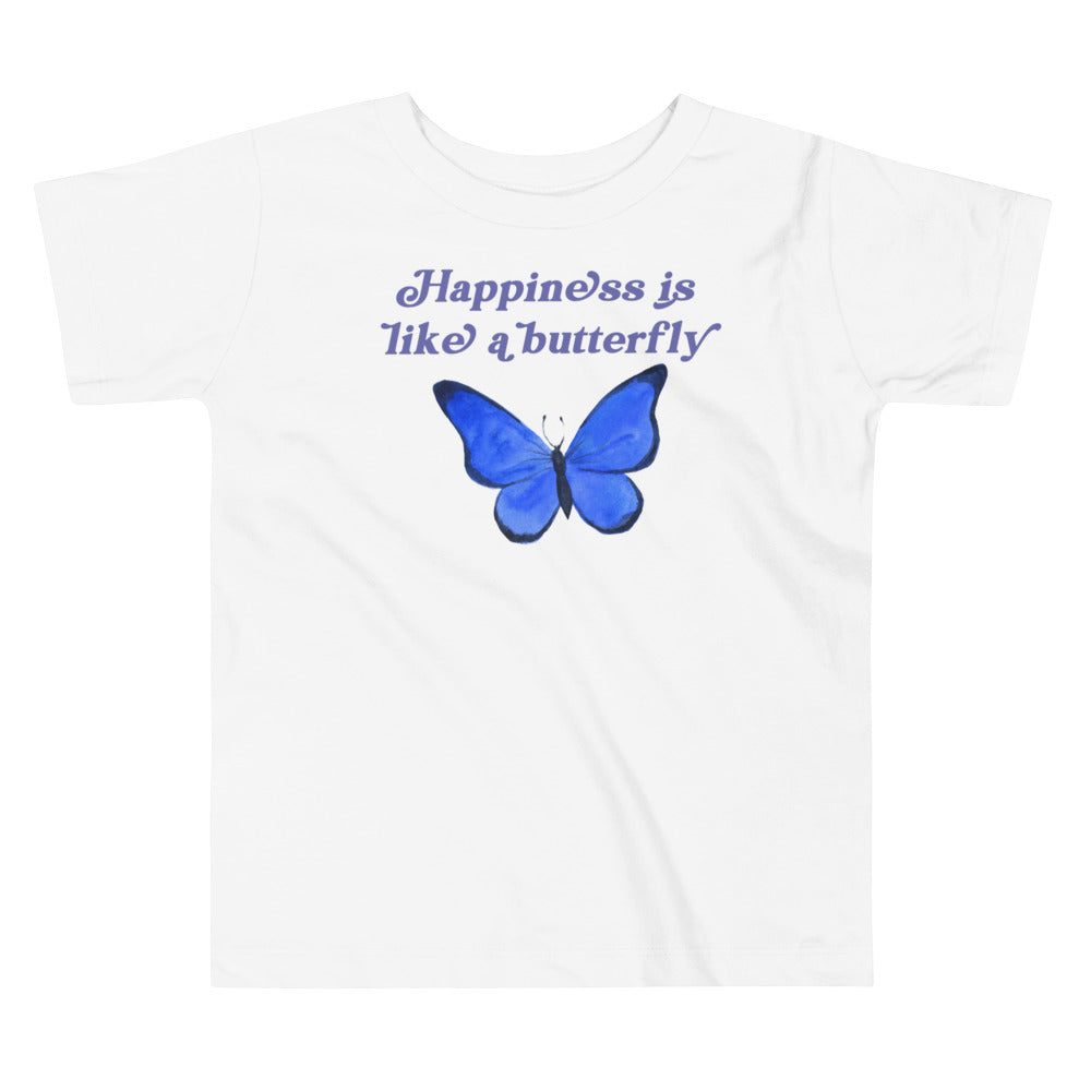 Happiness Is Like A Butterfly Blue. Short Sleeve T Shirt For Toddler And Kids. - TeesForToddlersandKids -  t-shirt - positive - happiness-is-like-a-butterfly-blue-short-sleeve-t-shirt-for-toddler-and-kids