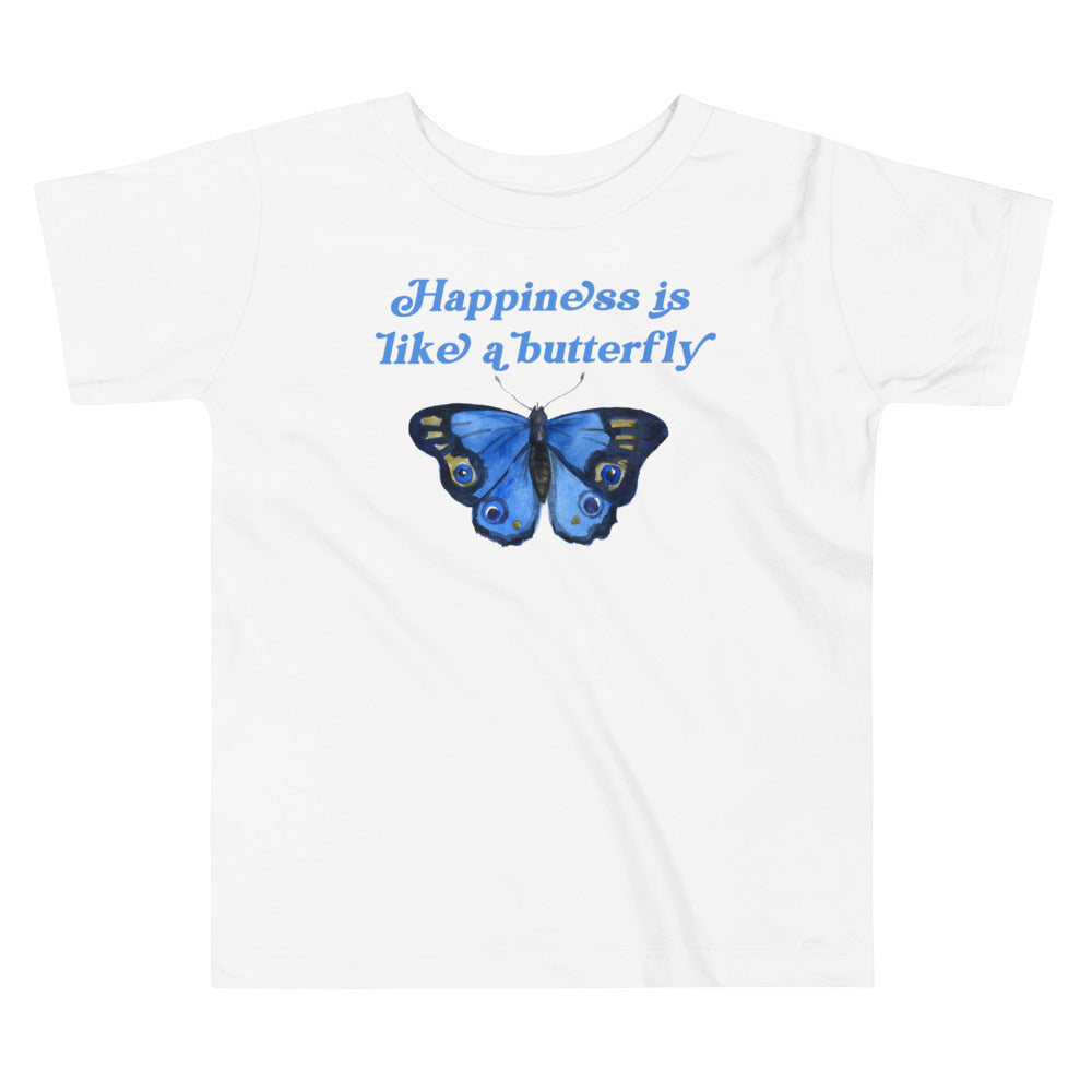 Happiness Is Like A Butterfly Clear Blue. Short Sleeve T Shirt For Toddler And Kids. - TeesForToddlersandKids -  t-shirt - positive - happiness-is-like-a-butterfly-clear-blue-short-sleeve-t-shirt-for-toddler-and-kids