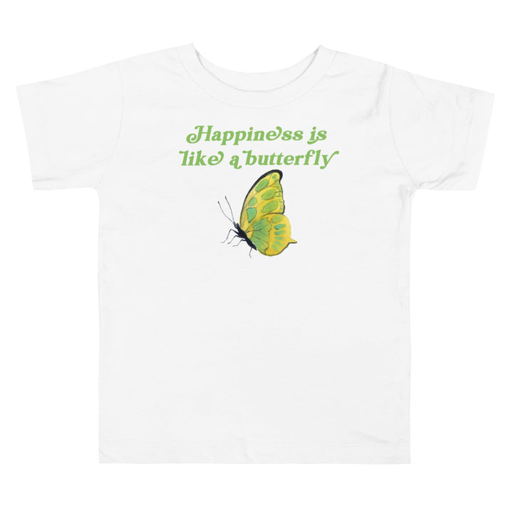 Happiness Is Like A Butterfly Yellow And Green. Short Sleeve T Shirt For Toddler And Kids. - TeesForToddlersandKids -  t-shirt - positive - happiness-is-like-a-butterfly-yellow-and-green-short-sleeve-t-shirt-for-toddler-and-kids