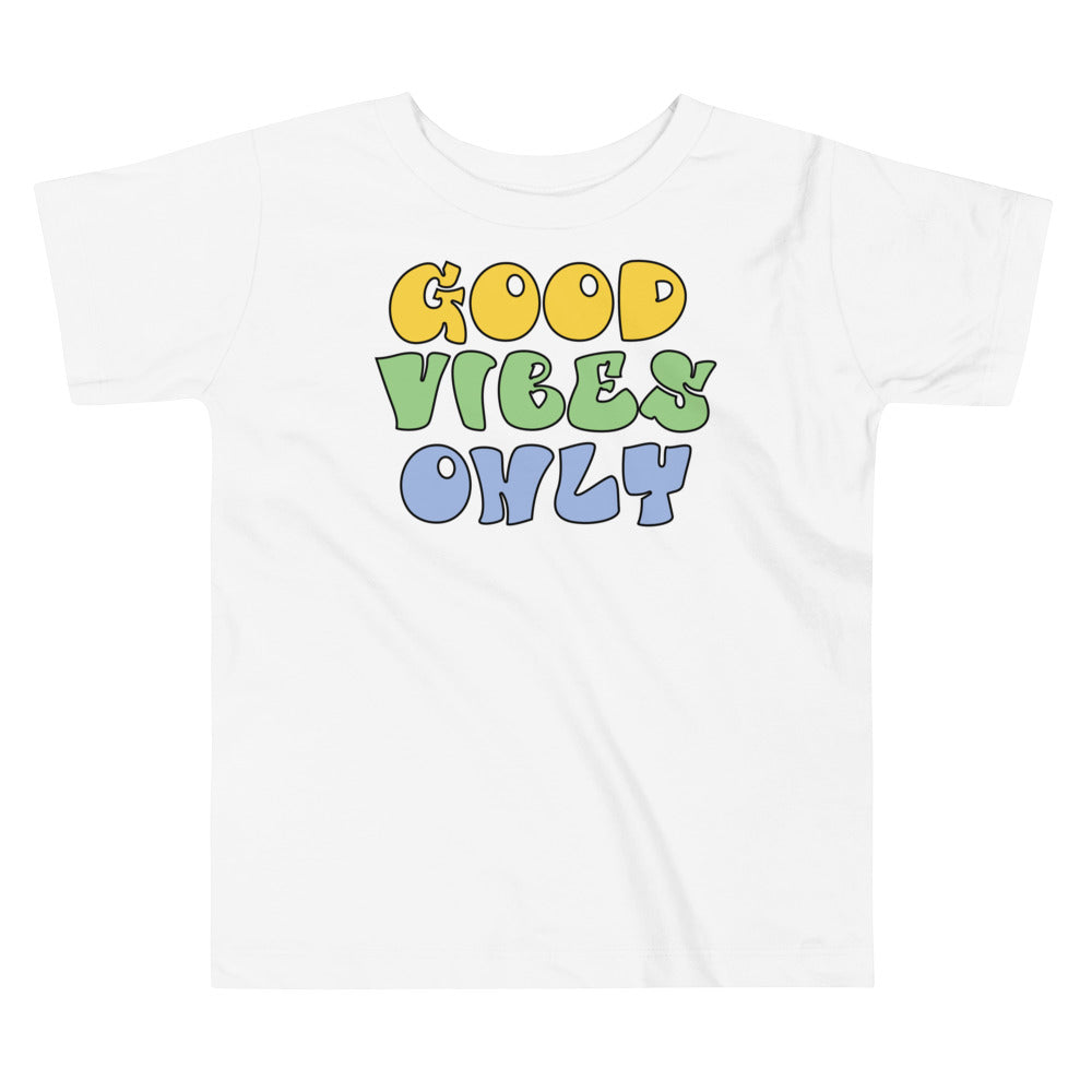 Good Vibes Only Yellow Green Blue. Short Sleeve T Shirt For Toddler And Kids. - TeesForToddlersandKids -  t-shirt - positive - good-vibes-only-yellow-green-blue-short-sleeve-t-shirt-for-toddler-and-kids