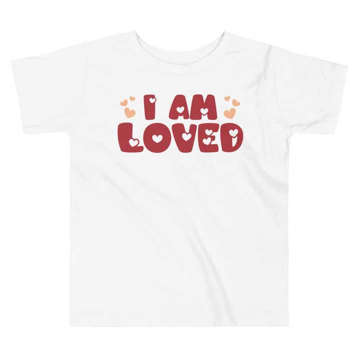 I am Loved, with hearts. Short Sleeve T Shirt For Toddler And Kids. - TeesForToddlersandKids -  t-shirt - holidays, Love - i-am-loved-short-sleeve-t-shirt-for-toddler-and-kids