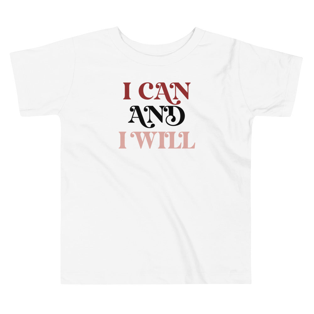 I Can And I Will In Red Pink And Black. Short Sleeve T Shirt For Toddler And Kids. - TeesForToddlersandKids -  t-shirt - positive - i-can-and-i-will-in-red-pink-and-black-short-sleeve-t-shirt-for-toddler-and-kids