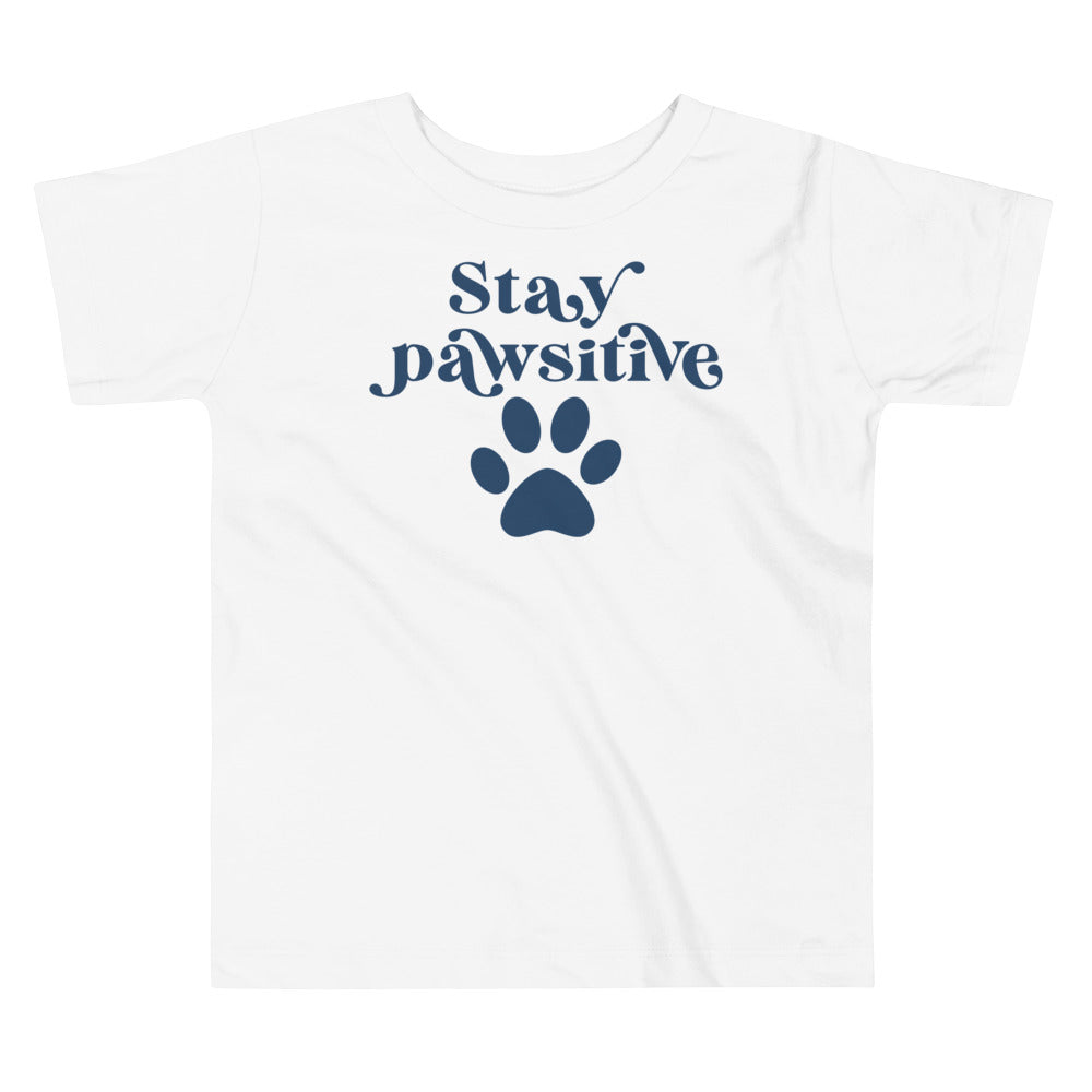 Stay Pawsitive In Navy. Short Sleeve T Shirt For Toddler And Kids. - TeesForToddlersandKids -  t-shirt - positive - stay-pawsitive-in-navy-short-sleeve-t-shirt-for-toddler-and-kids