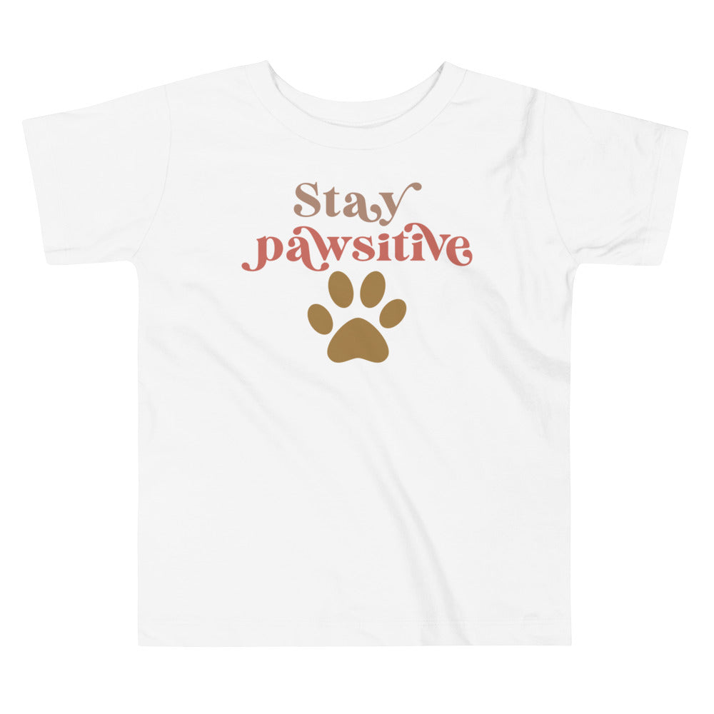 Stay Pawsitive In Taupe And Pink. Short Sleeve T Shirt For Toddler And Kids. - TeesForToddlersandKids -  t-shirt - positive - stay-pawsitive-in-taupe-and-pink-short-sleeve-t-shirt-for-toddler-and-kids