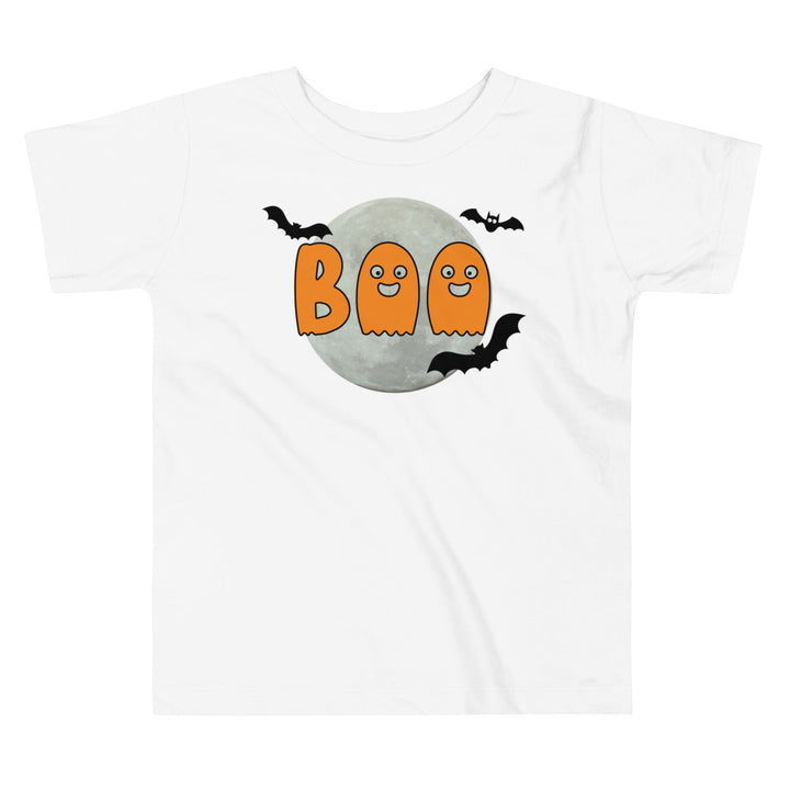 Boo Ghost Letters Moon With Bats.          Halloween shirt toddler. Trick or treat shirt for toddlers. Spooky season. Fall shirt kids.