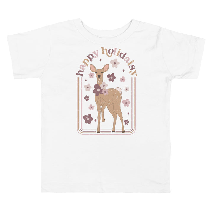 Happy Holidaisy. Toddler Christmas shirt, deer and flowers.