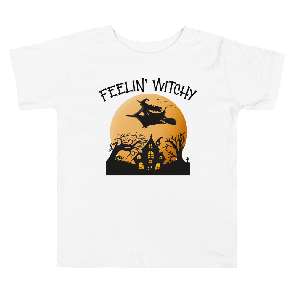 Feelin' Witchy Flying Witch Host House.          Halloween shirt toddler. Trick or treat shirt for toddlers. Spooky season. Fall shirt kids.