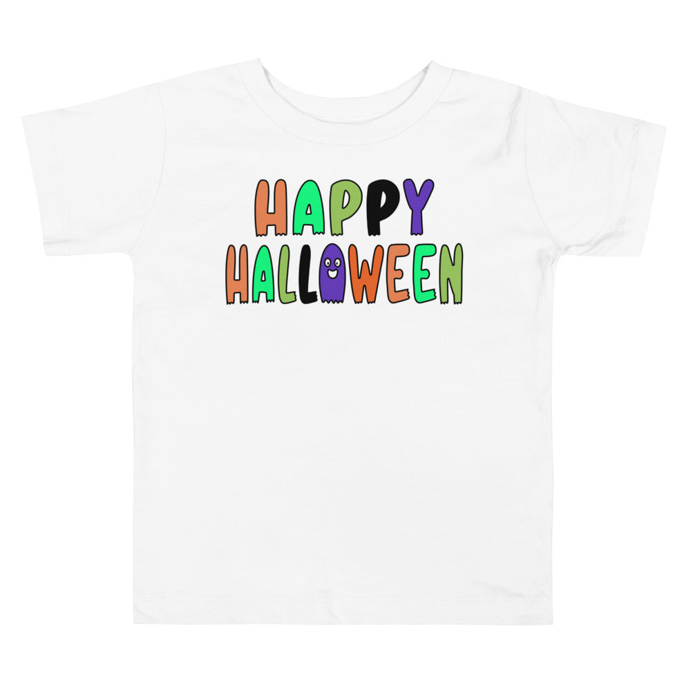 Happy Halloween Outlined Letters With Cute Ghost.          Halloween shirt toddler. Trick or treat shirt for toddlers. Spooky season. Fall shirt kids.