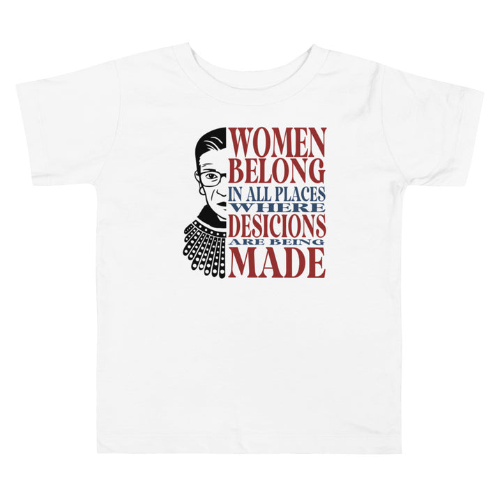 Women Belong In All Places Navy and Red - RBG. Girl power t-shirts for Toddlers and Kids.