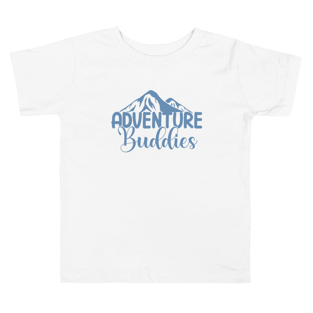Adventure Buddies Lichen Blue. Short Sleeve T Shirt For Toddler And Kids. - TeesForToddlersandKids -  t-shirt - camping - adventure-buddies-lichen-blue-short-sleeve-t-shirt-for-toddler-and-kids