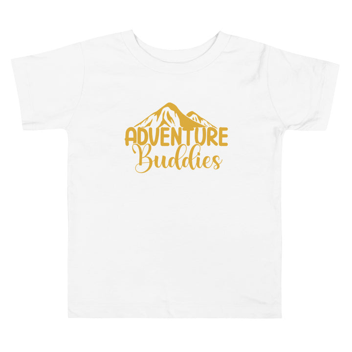 Adventure Buddies Ochre. Short Sleeve T Shirt For Toddler And Kids. - TeesForToddlersandKids -  t-shirt - camping - adventure-buddies-ochre-short-sleeve-t-shirt-for-toddler-and-kids