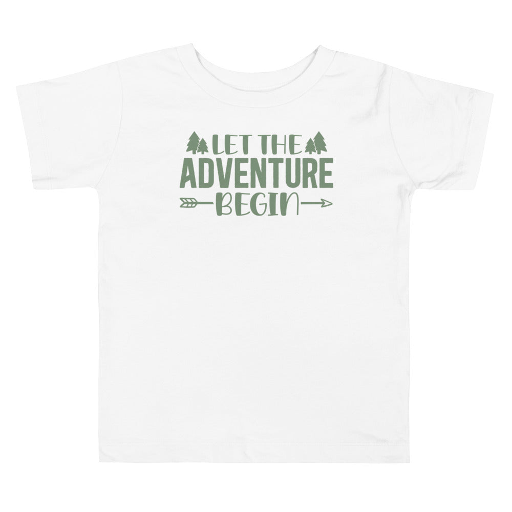 Let The Adventure Begin Loden Frost Yellow. Short Sleeve T Shirt For Toddler And Kids. - TeesForToddlersandKids -  t-shirt - camping - let-the-adventure-begin-loden-frost-yellow-short-sleeve-t-shirt-for-toddler-and-kids