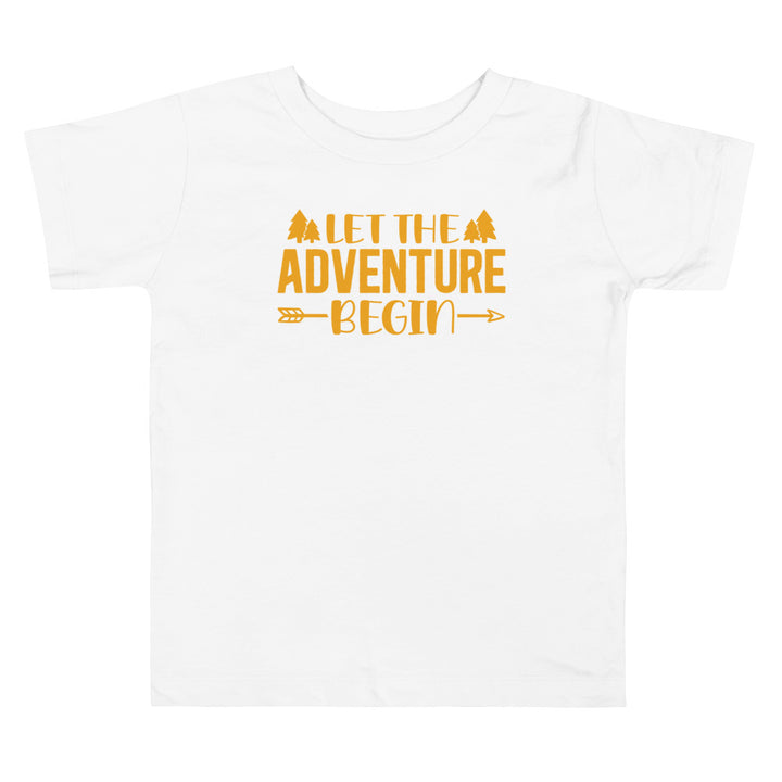 Let The Adventure Begin Yellow. Short Sleeve T Shirt For Toddler And Kids. - TeesForToddlersandKids -  t-shirt - camping - let-the-adventure-begin-yellow-short-sleeve-t-shirt-for-toddler-and-kids