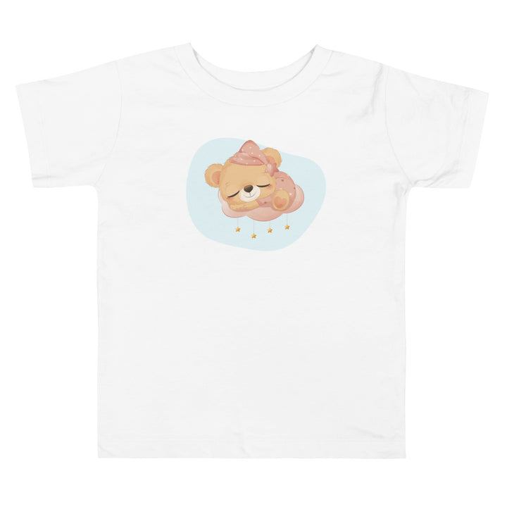 Baby Bear Girl Sleeping On Cloud With Stars. Short Sleeve T-shirt For Toddler And Kids. - TeesForToddlersandKids -  t-shirt - sleep - baby-bear-girl-sleeping-on-cloud-with-stars-short-sleeve-t-shirt-for-toddler-and-kids