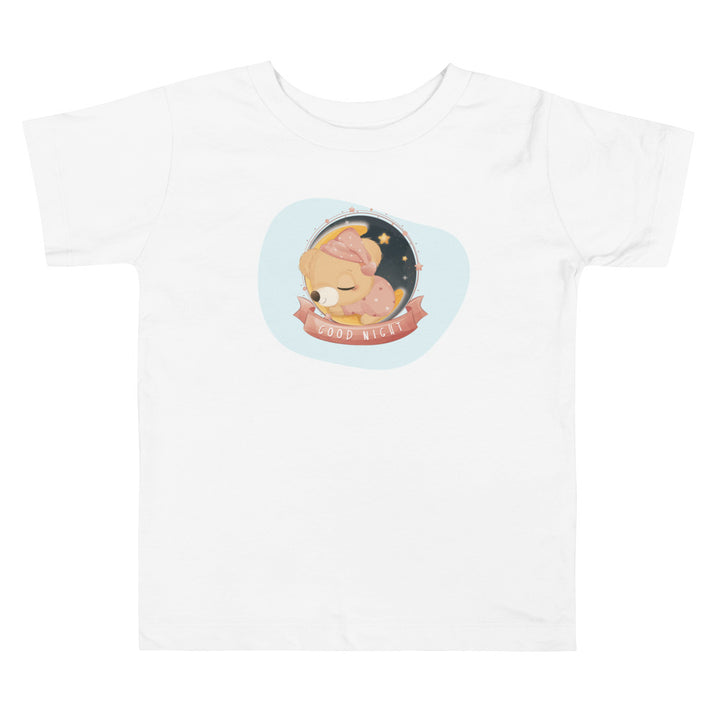 Baby Bear Girl Sleeping On Moon Good Night. Short Sleeve T-shirt For Toddler And Kids. - TeesForToddlersandKids -  t-shirt - sleep - baby-bear-girl-sleeping-on-moon-good-night-short-sleeve-t-shirt-for-toddler-and-kids