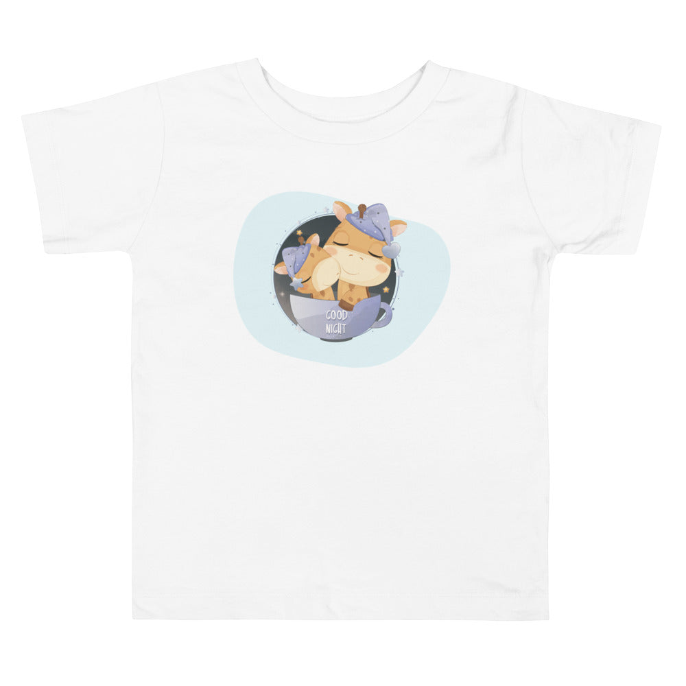 Baby Giraffe Boy Sleeping In Cup With Mom. Short Sleeve T-shirt For Toddler And Kids. - TeesForToddlersandKids -  t-shirt - sleep - baby-giraffe-boy-sleeping-in-cup-with-mom-short-sleeve-t-shirt-for-toddler-and-kids