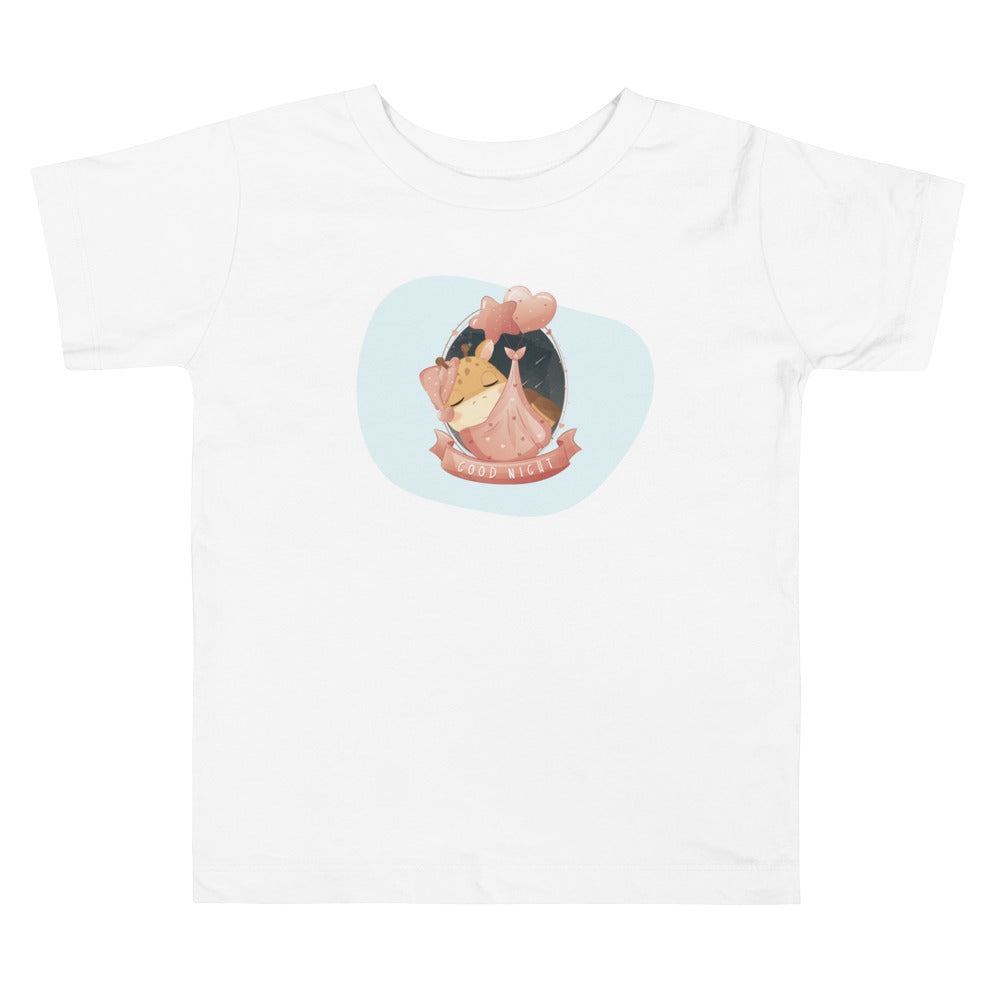 Baby Giraffe Girl Sleeping Good Night. Short Sleeve T-shirt For Toddler And Kids. - TeesForToddlersandKids -  t-shirt - sleep - baby-giraffe-girl-sleeping-good-night-short-sleeve-t-shirt-for-toddler-and-kids