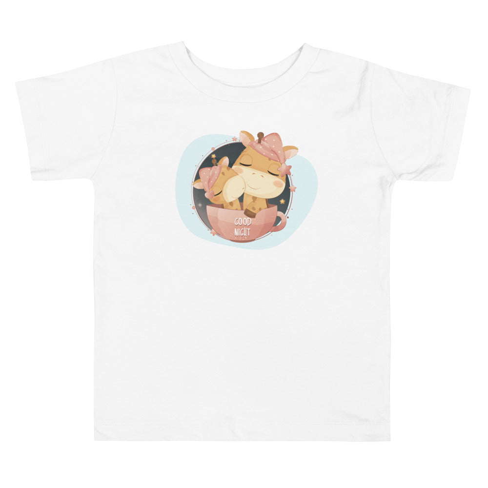 Baby Giraffe Girl Sleeping In Cup With Mom. Short Sleeve T-shirt For Toddler And Kids. - TeesForToddlersandKids -  t-shirt - sleep - baby-giraffe-girl-sleeping-in-cup-with-mom-short-sleeve-t-shirt-for-toddler-and-kids