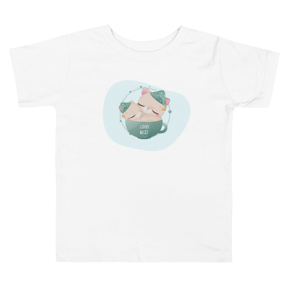 Kitten Sleeping In Cup With Mom. Short Sleeve T-shirt For Toddler And Kids. - TeesForToddlersandKids -  t-shirt - sleep - kitten-sleeping-in-cup-with-mom-short-sleeve-t-shirt-for-toddler-and-kids