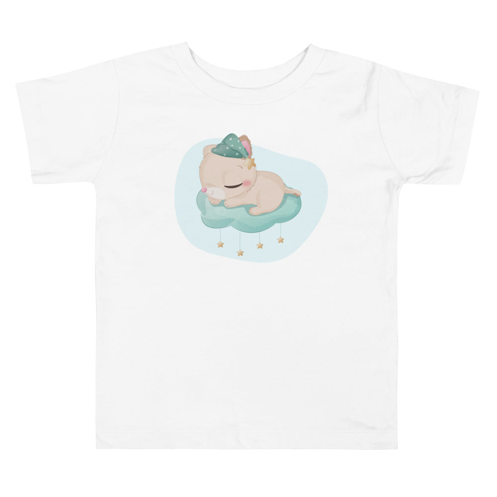 Kitten Sleeping On Cloud With Stars. Short Sleeve T-shirt For Toddler And Kids. - TeesForToddlersandKids -  t-shirt - sleep - kitten-sleeping-on-cloud-with-stars-short-sleeve-t-shirt-for-toddler-and-kids