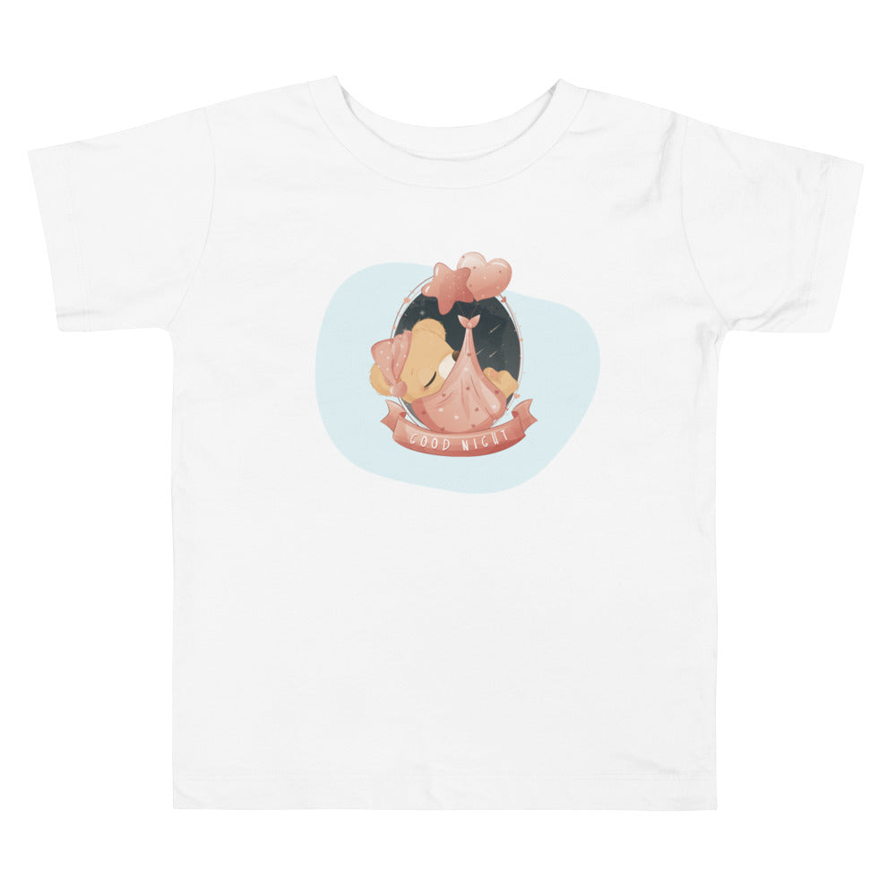 Sleeping Baby Bear Girl Good Night. Short Sleeve T-shirt For Toddler And Kids. - TeesForToddlersandKids -  t-shirt - sleep - sleeping-baby-bear-girl-good-night-short-sleeve-t-shirt-for-toddler-and-kids
