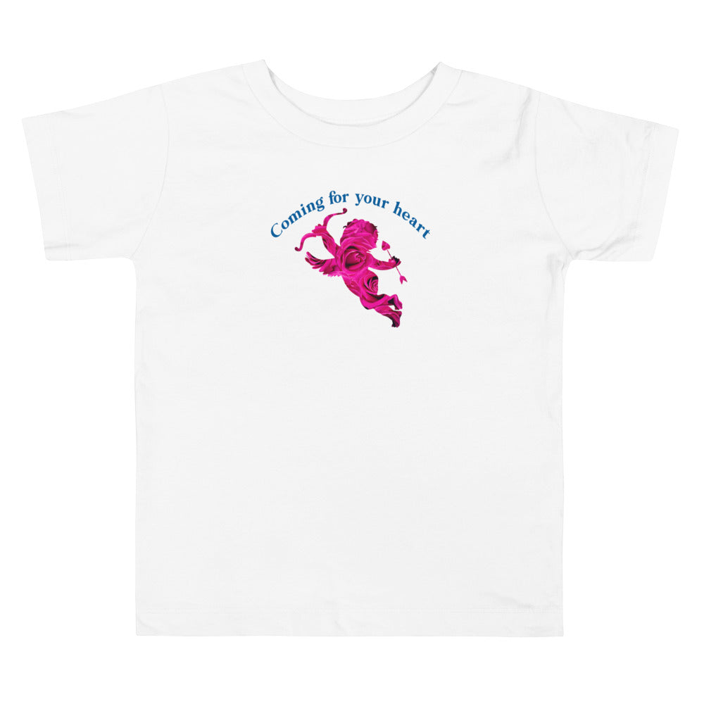 Coming For Your Heart Cupid In Pink Roses. Short Sleeve T Shirt For Toddler And Kids. - TeesForToddlersandKids -  t-shirt - holidays, Love - coming-for-your-heart-cupid-in-pink-roses-short-sleeve-t-shirt-for-toddler-and-kids