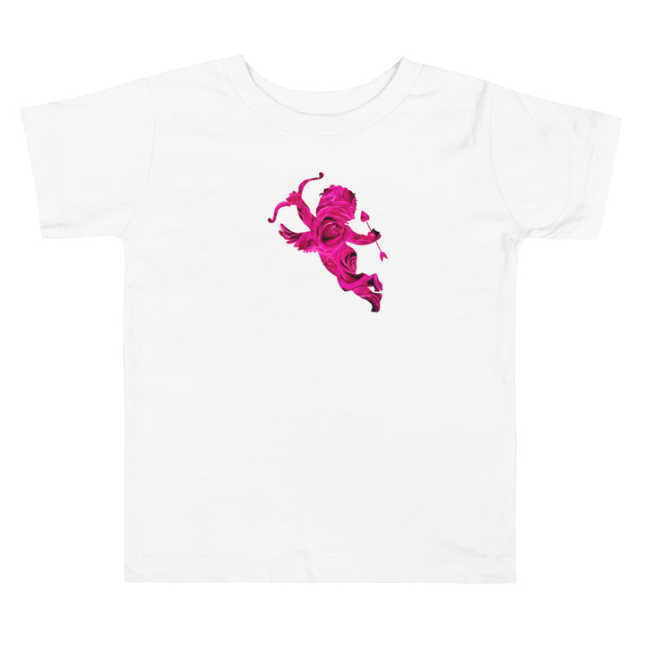 Cupid In Pink Roses. Short Sleeve T Shirt For Toddler And Kids. - TeesForToddlersandKids -  t-shirt - holidays, Love - cupid-in-pink-roses-short-sleeve-t-shirt-for-toddler-and-kids