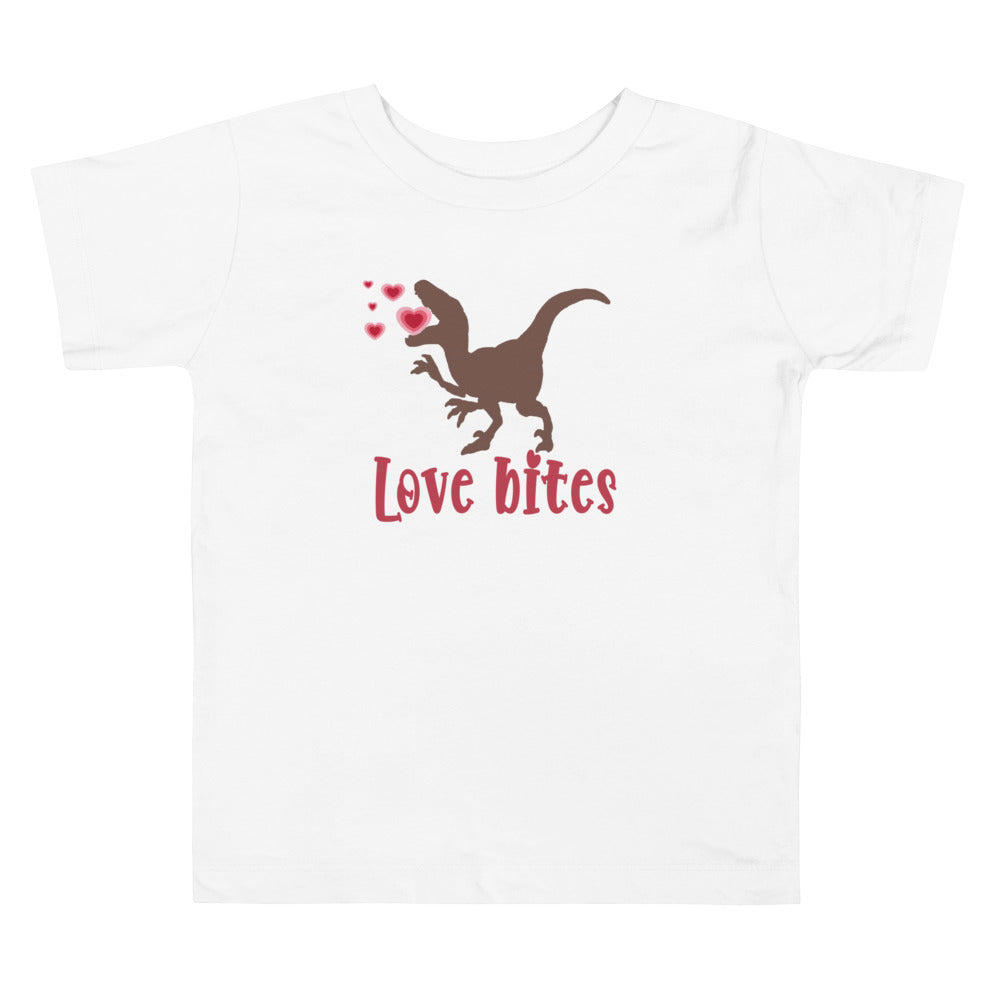 Dino Brown Love Bites. Short Sleeve T Shirt For Toddler And Kids. - TeesForToddlersandKids -  t-shirt - holidays, Love - dino-brown-love-bites-short-sleeve-t-shirt-for-toddler-and-kids