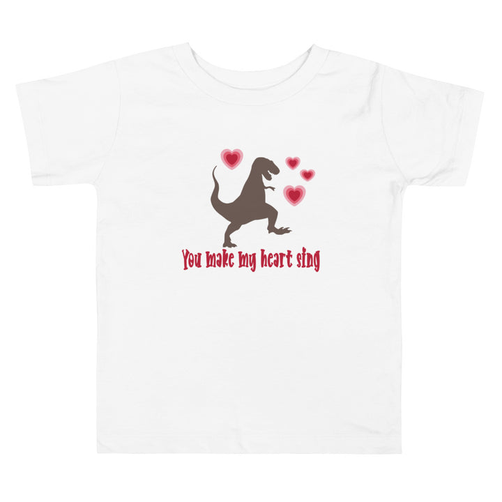 Dino You Make My Heart Sing. Short Sleeve T Shirt For Toddler And Kids. - TeesForToddlersandKids -  t-shirt - holidays, Love - dino-you-make-my-heart-sing-short-sleeve-t-shirt-for-toddler-and-kids