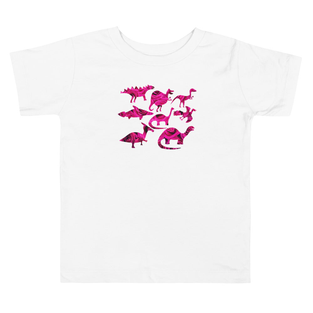Dinosaur History Pink Roses. Short Sleeve T Shirt For Toddler And Kids. - TeesForToddlersandKids -  t-shirt - holidays, Love - dinosaur-history-pink-roses-short-sleeve-t-shirt-for-toddler-and-kids