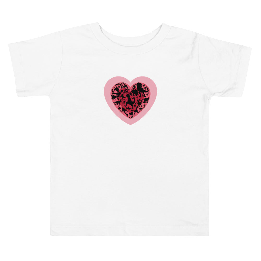 Dinosaurs In Heart. Short Sleeve T Shirt For Toddler And Kids. - TeesForToddlersandKids -  t-shirt - holidays, Love - dinosaurs-in-heart-short-sleeve-t-shirt-for-toddler-and-kids