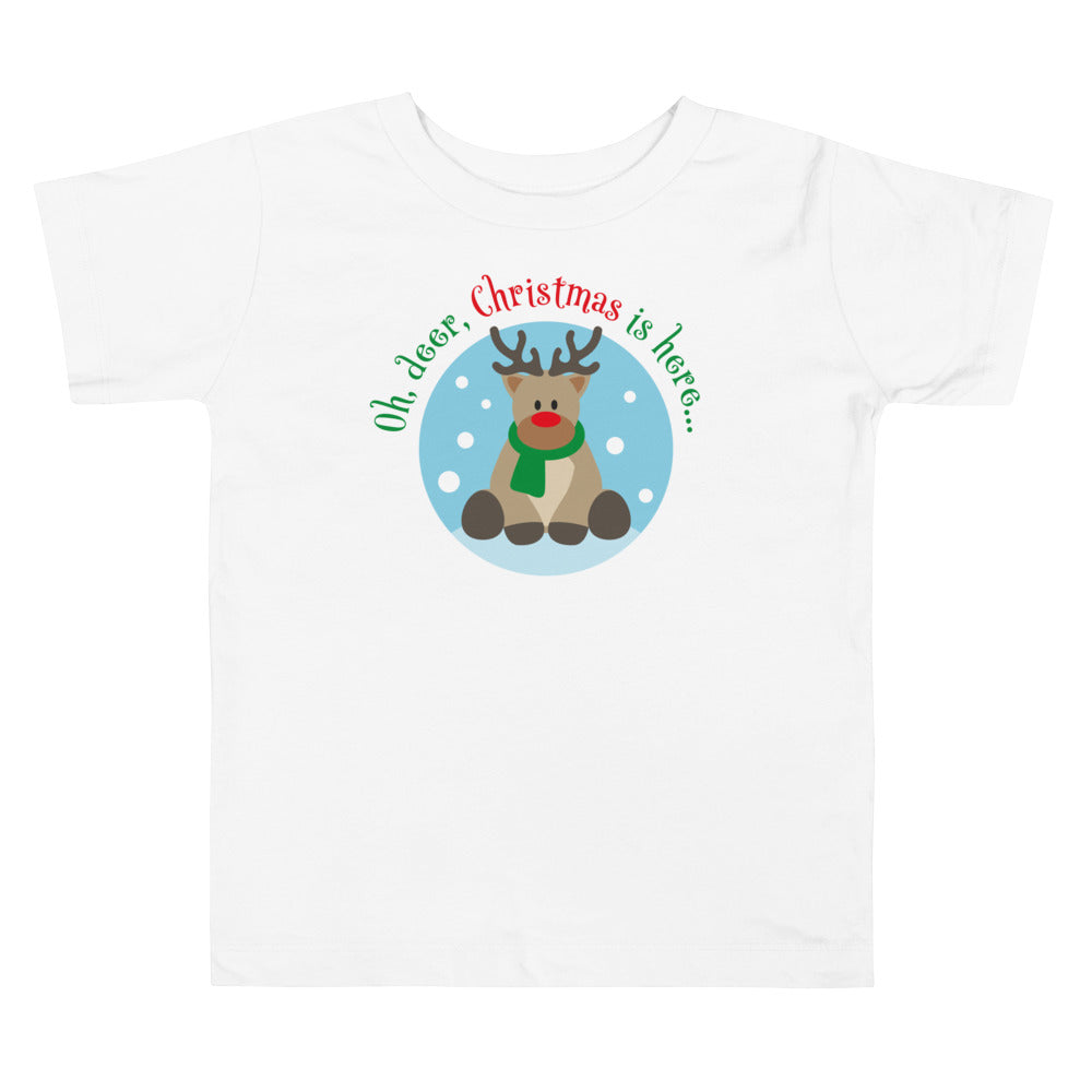 Oh, Deer, Christmas Is Here... Short Sleeve T Shirts For Toddlers And Kids. - TeesForToddlersandKids -  t-shirt - christmas, holidays - oh-deer-christmas-is-here-short-sleeve-t-shirts-for-toddlers-and-kids