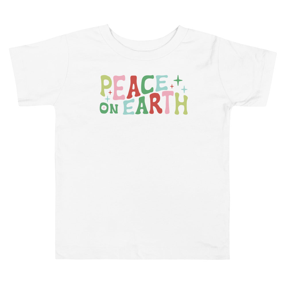 Peace On Earth. Short Sleeve T Shirts For Toddlers And Kids. - TeesForToddlersandKids -  t-shirt - christmas, holidays - peace-on-earth-short-sleeve-t-shirts-for-toddlers-and-kids