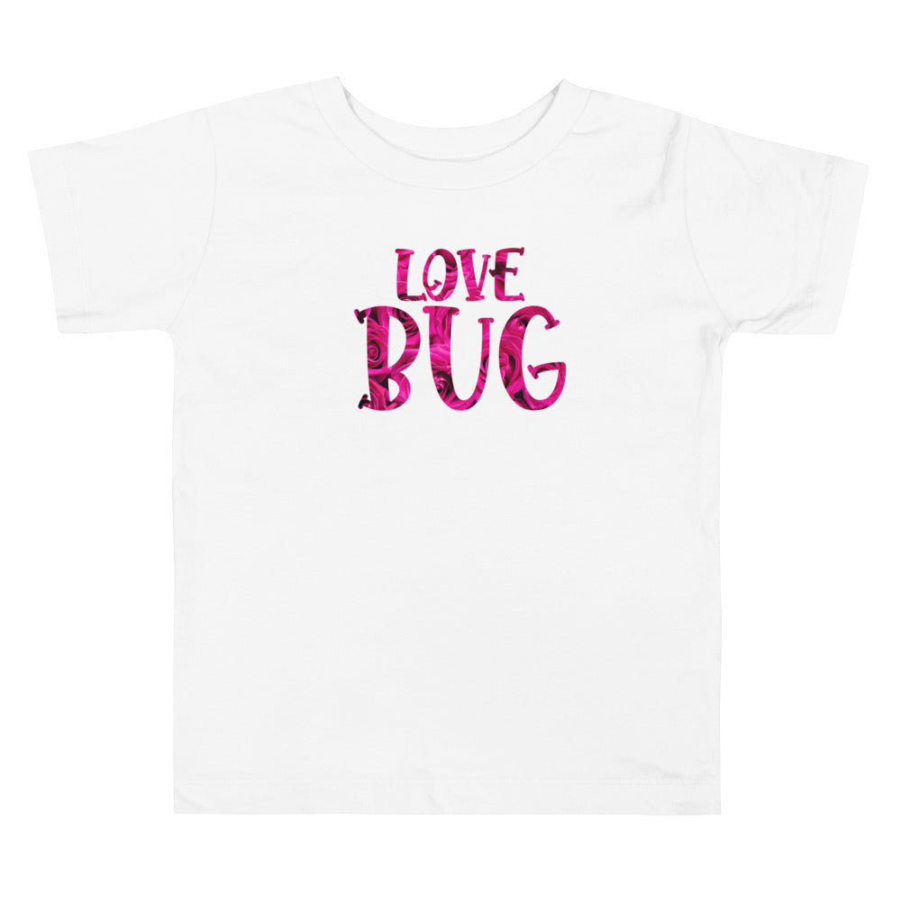 Love Bug Pink Roses. Short Sleeve T Shirt For Toddler And Kids. - TeesForToddlersandKids -  t-shirt - holidays, Love - love-bug-pink-roses-short-sleeve-t-shirt-for-toddler-and-kids