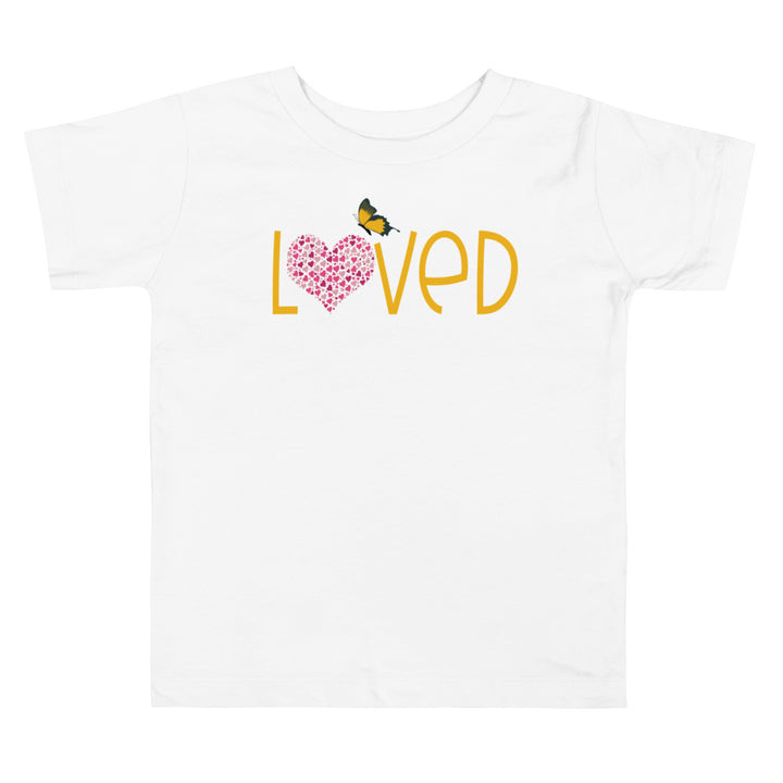 Loved In Dafodil Yellow. Short Sleeve T Shirt For Toddler And Kids. - TeesForToddlersandKids -  t-shirt - holidays, Love - loved-in-dafodil-yellow-short-sleeve-t-shirt-for-toddler-and-kids